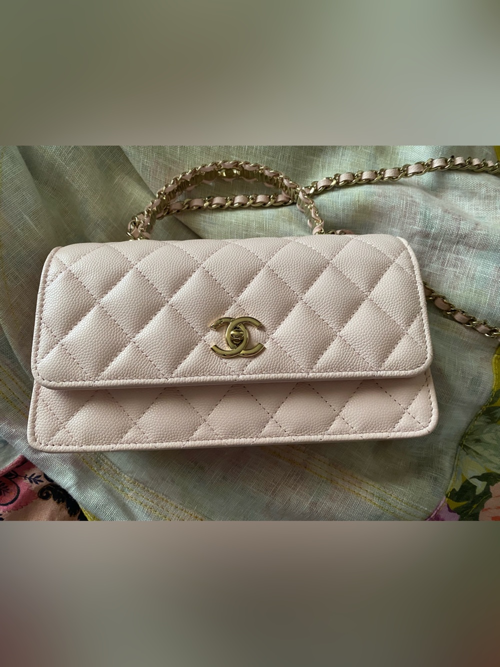 Authentic Chanel Pearl Top Handle Rectangular Flap bag pink